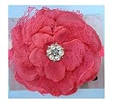 5 Large Lace Peony Sparkly Pearl Button Flower Baby Poshnpretty Headband - Rose by PoshNPretty