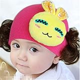 帽子 ベビー　キャップ キッズ　子供ハット かつら ウィッグ 付き 新生児 女の子 ヘアバンド ヘアアクセサリーイエロー ウサギ ローズ