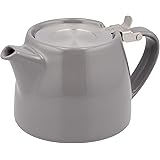フォーライフ(FOR LIFE) ティーポット 陶器 400ml 2杯用 茶こし付き 食洗機対応 蓋が落ちない 片手で注げる グレー ミニスタンプティーポット 509Gry