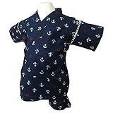 甚平 マリン柄 日本製生地 綿 100％ ネイビー◇95cm