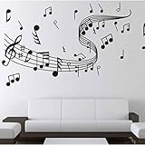 Loriajpハッピーなウォールステッカー 音符や五線譜のウォールステッカー　 音楽教室の装飾ホーム、ベドルーム、リビングルームにも