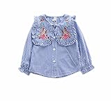親子　お揃い　シャツ　カップルお揃い　ガーリー　女の子　ベビー　ガールズ　キッズ　长袖　シャツ　ポロシャツ　子供服　刺繍　コットン　可愛い　春　夏　ブルー　ホームパーティー (キッズ:5号)