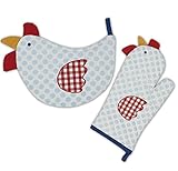 DII 100% Cotton, Machine Washable, Everyday Kitchen Basic, Oven Mitt and Potholder Gift Set, Chicken