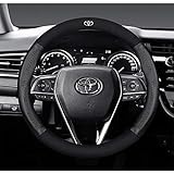 TOYOTA トヨタ ハンドルカバー スエード＋牛革製 ステアリング・パーツ 車内装 Mサイズ カーアクセサリ トヨタ全系 汎用 内装パーツ カバー 38㎝ (ブラック) [並行輸入品]