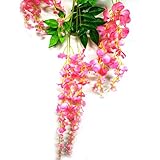 WINOMO 110 cm人工藤のLong Hangingブッシュ花Wisteriaアイビーグリーンリーフシルク花植物ホームパーティーウェディングデコレーション(ピンク)