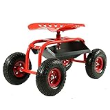 Sunnydaze Rolling Shopカートwith 360度スイベルシート&ツールトレイ – 複数の色