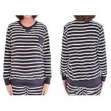 Yangelo マタニティ 授乳服 パジャマ 家着 長袖　ゆったり　着心地良くて動きが楽々 ボーダー　大きいサイズ　XL　ネイビー