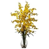Nearly Natural 1294-YL Dancing Lady Orchid with Vase Arrangement, Yellow [並行輸入品]
