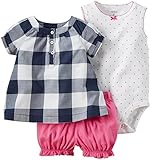 カーターズ ロンパース carter's 2016年春夏新作 女の子用紺白ブロックチェック半袖チュニックお出かけ用豪華上下3点セット (9months(6... [並行輸入品]