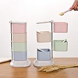 Anyasun 調味料入れ セット 調味料ケース 4個セット 匙付け キッチン用 360°回転式 縦型 省スペース 調味料ストッカー Ays-H008