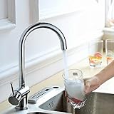 Hapilife キッチン用 シングルレバー 混合栓 スワンネック 泡まつ吐水 クロムめっき