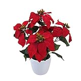 Artificial Flower Red Poinsettia Including White Ceramic Vase 14 [並行輸入品]