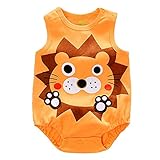 Tonsee ベビー 可愛い ロンパース 子供服 女の子 男の子 カートゥーン ジャンプスーツ ノースリーブ 出産祝い (59, オレンジ)
