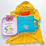 布絵本　えあわせ シーワールド&あひるのバスローブ&ウィークリービブ ベビーベア柄　ハッピースマイルギフトセット