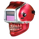 KKmoon 自動遮光 溶接ヘルメット 溶接面 マスク 太陽光発電 TIG MIG スカルスケルトンデザイン (赤)