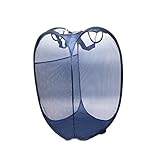 HUELE Collapsible Mesh Laundry Basket Clothes Hamper with Durable Handles Large Side Pocket Dark Blu