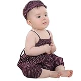 Ochine 夏 幼児 カバーオール 新生児から ロンパース 赤ちゃん 綿 吊り ベビー服 ポルカドット柄 ヘッドバンド付き パジャマにも 7～18月設定
