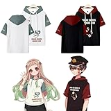 2025同型 地縛少年花子くん tシャツ花子君 八尋寧々 フード付き半袖 シャツ 衣装 漫画風 日常服 春夏服 通気性 柔らかい快適 吸汗速乾 コスチューム スポーツシャツ トップス プリント おしゃれ カジュアル 男女兼用 (D,2XL)