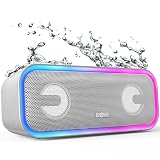 DOSS SoundBox Pro+ Bluetoothスピーカー 24W 重低音 ワイヤレス ポータブル 小型 ブルートゥース スピーカー【15時間再生/ワイヤレスステレオ対応/ライティング機能/IPX6 防水/マイク内蔵/Aux-in/TFカード対応/お風呂 アオトドア適用】(グレー）
