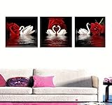 (50cm x 50cm x 3p) - Amoy Art - Swans and Rose Modern Giclee Canvas Prints Artwork HD Pictures Wall 