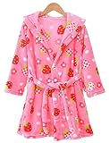 雲の花 子供用フード付きローブガールズパジャマフラットホームウエアバスローブ (M, ストロベリー)