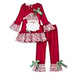 Linyuan 2pcs Girl 服セット long sleeves Santa Claus T-shirt + Wide leg pants