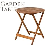 木製ガーデンテーブル　丸型　直径68cm　パラソル穴付き