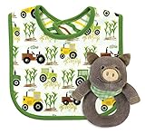 Stephan Baby Down on The Farm Bib and Plush Ring Rattle Gift Set, Pig by Stephan Baby