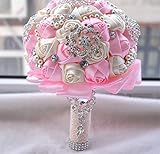 Luxury高度なハンドメイドAmerican Romantic Bride Bouquet withラインストーンパールブローチシルクサテンリボンのウェディングブーケアイボリー One Size ピ