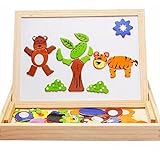 【 Alnair 】 大人気 子供 用 木のおもちゃ 黒板 ホワイトボード 両面 おえかき セット 動物 の マグネット 付き 木 おもちゃ アニマル クマ トラ