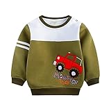 PANCY 子供服 秋冬 長袖 トレーナー 厚手 丸首 肩ボタン 男の子 ベビー服 車柄 刺繍(73cm,カーキ)