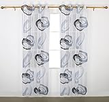 Deconovo Decorativeジオメトリ設計印刷パターンFaux Linen Grommet薄手ウィンドウカーテン1ペア 52x63 Inch CT0609D-1