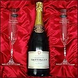 プレミアムギフト名入れペアリーデルシャンパングラス&シャンパーニュ・テタンジェ・ブリュット レゼルヴ 750ml taittggs