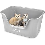ULIGOTA 超大型猫用トイレ オープンタイプ 大きい猫 多猫 本体 簡単掃除 清潔 飛散防止 一体成形 幅64×奥45×高33cm【入り口までの高さ】14.4cm ライトグレー