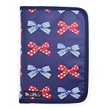 ようこそ赤ちゃんHappy母子手帳ケース（ファスナータイプ）　ポルカドットとストライプのフレンチリボン（ネイビー）　B2800200　日本製