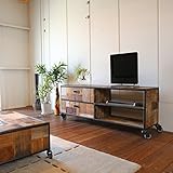 OLDNEW【PU】TVボード 150 ヴィンテージデザイン ラフさが魅力 約幅1540 奥行420 高さ570mm テレビボード アイアン 海外インテリア 北欧 モダン テレビ台 木製 ヴィンテージ おしゃれ 人気 オールドチーク アイア