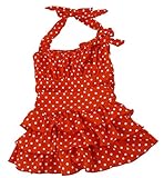 Ziweiba丸玉柄ワンピース水着 女の子 子供 キッズ スイムウェア ベビースイミング フリル連体式ビキニ リボン飾り ホルターネック (XL, D)