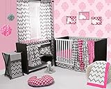 Bacati - Pink/grey Ikat Chevron Muslin 10 Pc Crib Set Without Bumper Pad by Bacati