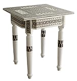 螺鈿家具　Mother of Pearl エジプト螺鈿の工芸家具・サイドテーブル・ホワイト・オクタゴン・組み立て式・エジプト製イスラミックな幾何学デザインのテーブル　W42cm×D42cm×H50cm retb093