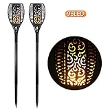 FVTLED 96LEDガーデンライト 炎のライト ソーラーライト 松明 明暗センサー搭載 防水仕様 スポットライト フレームライト 揺れる炎 自動点灯消灯 (2pcs, 96LEDガーデンライト)