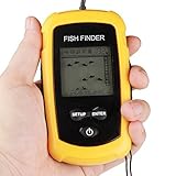 Flexzion Portable Wired Fish Finder 328ft LCD Display Alarm Transducer Round Sonar Sensor Fishfinder