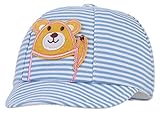GEMVIE 赤ちゃんハット キャップ 可愛いクマ つば広 コットン 誕生日 プレゼント 子供用帽子 女の子 男の子 ストライプ 通園 お出かけ ブルー