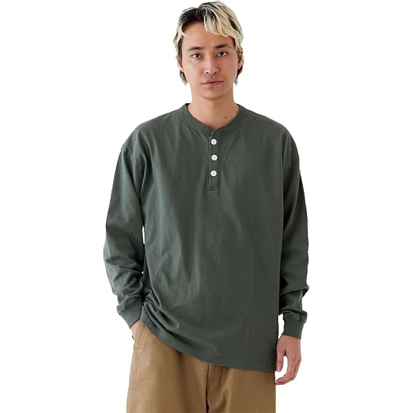 Amazon | [グッドオン] ヘンリーネック 長袖 Tシャツ ヘビーオンス