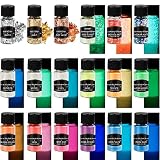 Biutee 夜光パウダー 夜光塗料パウダー 20g 18セット 12色蓄光パウダー 3色金フォイル 3色蓄光スパンコール カラー塗料 高輝度 長時間 暗闇とUVブラックライトで光る スライムパウダー DIY マイカパウダー接着剤顔料 浴用天然粉末 顔料