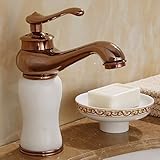 awxjxシンクタップ銅ヨーロピアンスタイルWash BasinホットAng ColdバスルームCeramicsゴールドSitting Jade 1つ穴