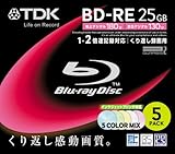 TDK 録画用ブルーレイディスク 25GB BD-RE(繰り返し録画用) 2X 5色カラーワイドプリンタブル 5mmケース 5枚パック BEV25PWMA5S