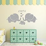 Large Cute Elephant Family With Hearts Wall Decals Baby Nursery Decor Kids Room Wall Stickers (Large