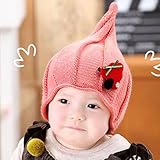 子供用 イチゴ  ニット キャップ キッズ ベビー とんがり 暖かい  秋 冬 帽子 5色選べる (ピンク)