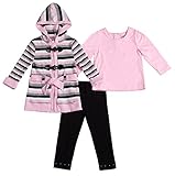 Little Lassベビー女の子3 Piece切り替えフード付きカーディガンセット カラー: ピンク
