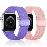 Hexasider 2本パック バンド キッズ用 Apple Watchバンド 38mm 40mm 41mm 42mm 44mm 45mm 46mmに対応 伸縮性のあるソロループストラップ iWatchシリーズ10/9/8/7/6/5/4/3/2/1/SE/SE2用 ボーイズ ガールズ, 38/40/41/42(series 10), ナイロン, 宝石なし